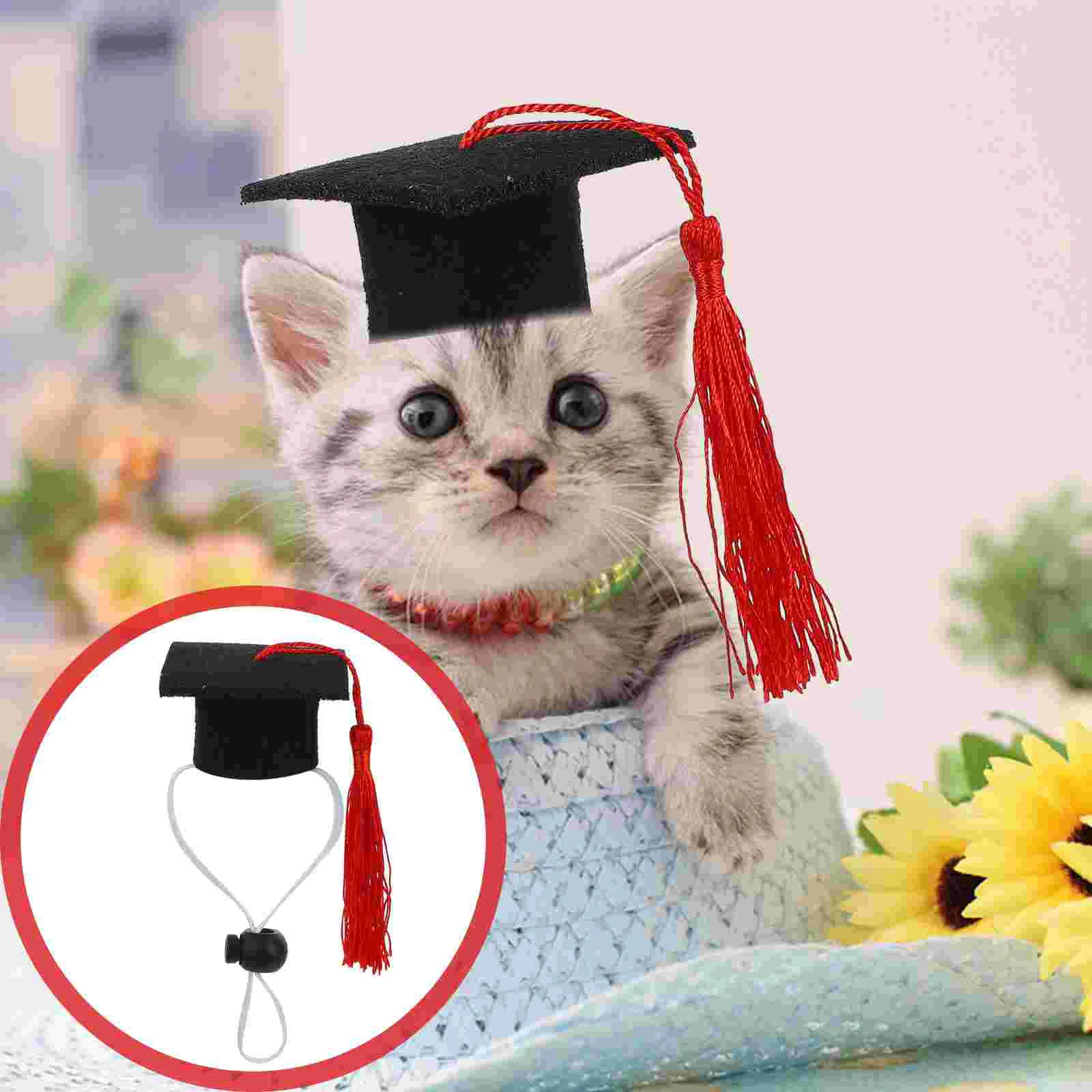 

4 Pcs Mini Pets Cap Adjustable Size Graduation Costume Pet Bachelor Hat Black Tassel Small Animals Gift Comfortable Photo Props