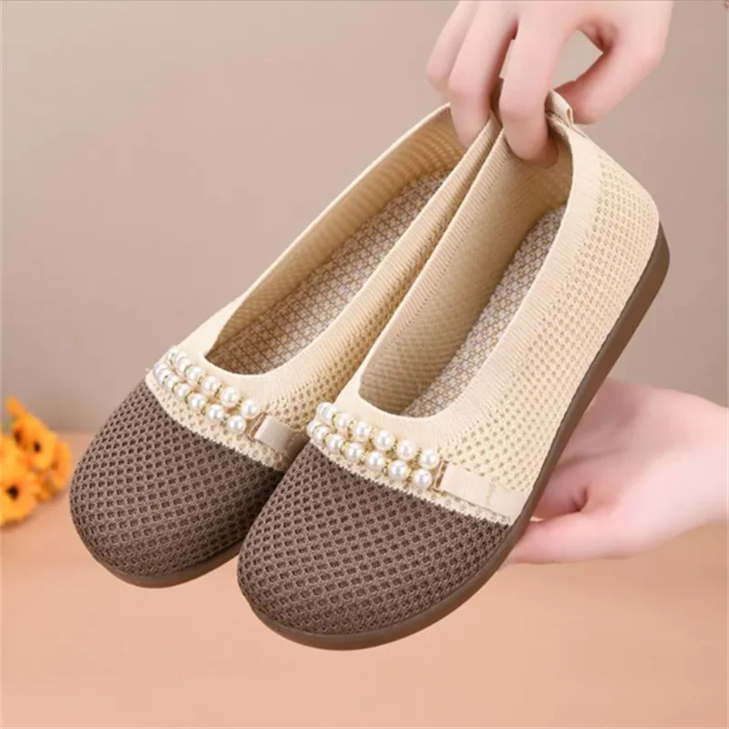 Beef Tendon Bottom Mesh Shoe Ladies Slope Shoes Old Beijing Cloth Shoes For Women Breathable Non-slip Soft Sole Mom's Shoes