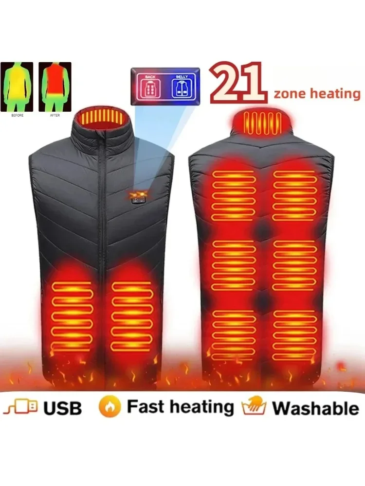 17-gebieden zelfverwarmend vest Vier schakelaarbediening Heren Verwarmingsjas USB Elektrisch verwarmde kleding Dames Thermisch vest Warme winter - afbeelding 2