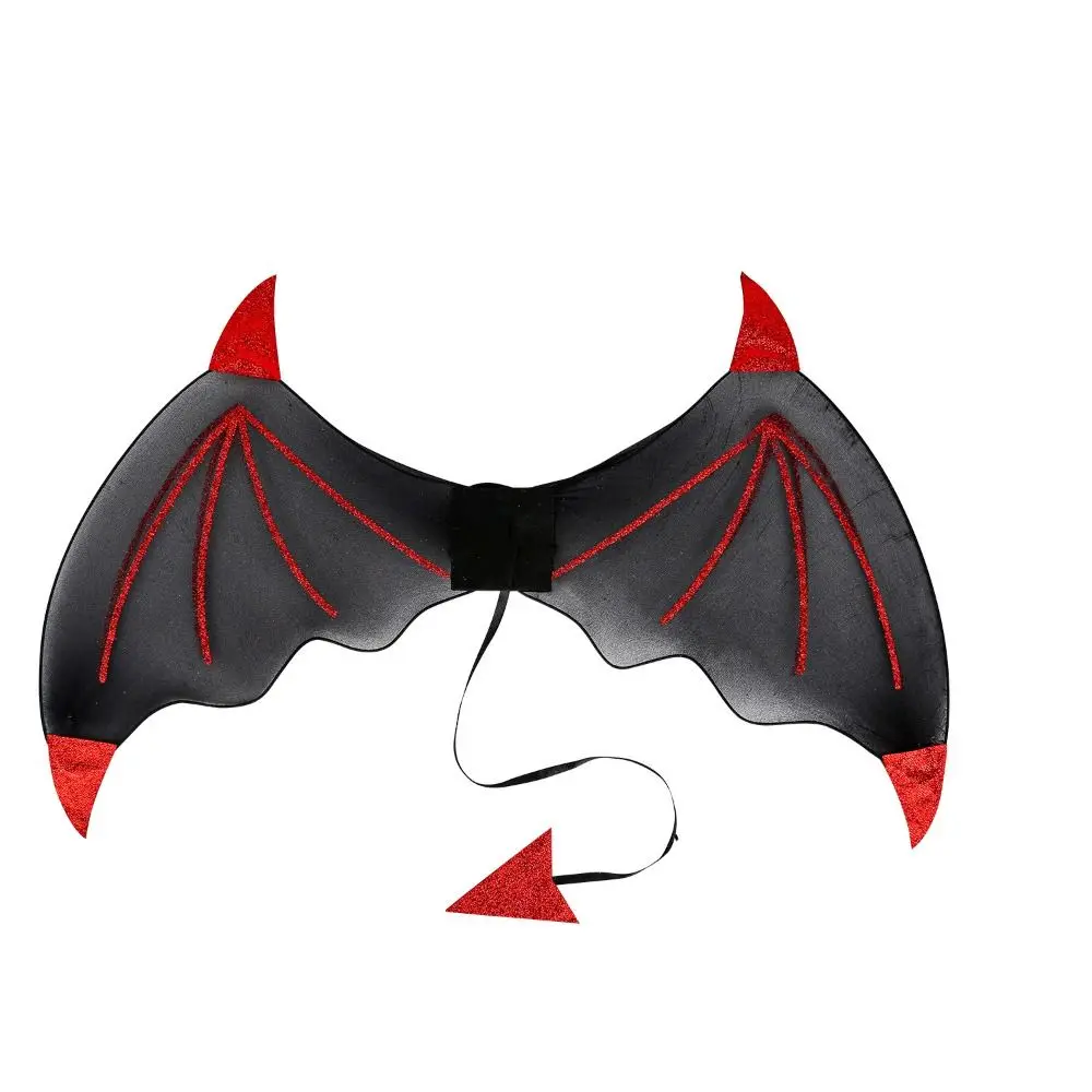 

3Pcs/Set Funny Halloween Cosplay Props Bat Wings with Tail Wand Halloween Costume Accessories Party Demon Horn Hair Band