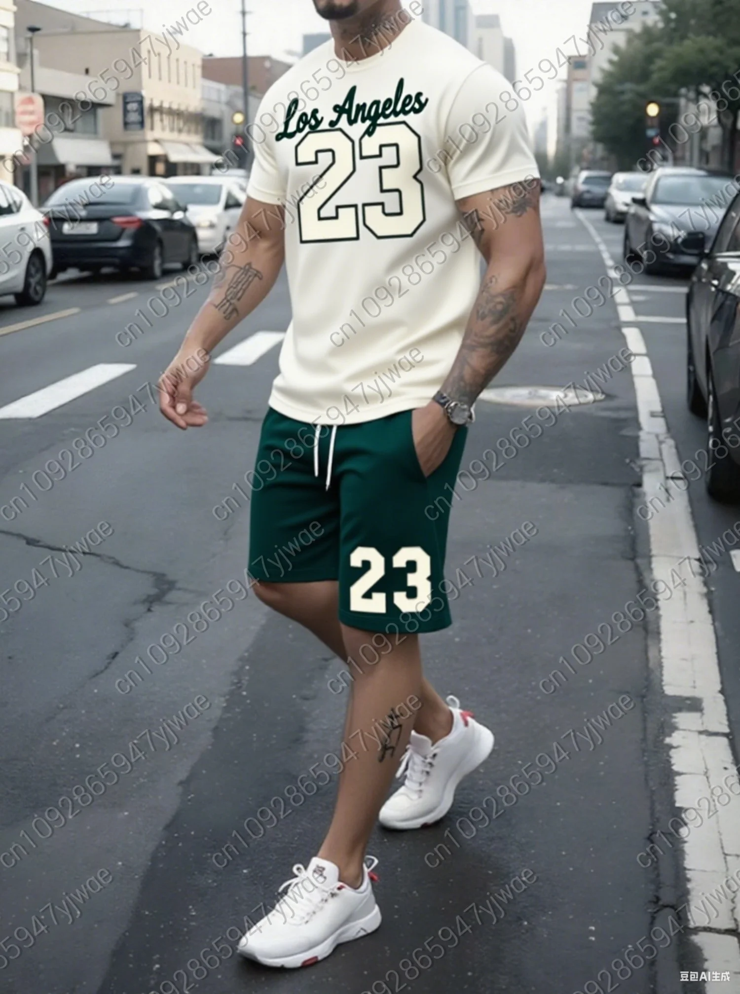 2025 Summer Men 3D digital 23 Print Set Short Sleeve T-Shirt Shorts Set Adult Sport Jogging Plus Size Tracksuit 2 Piece Set