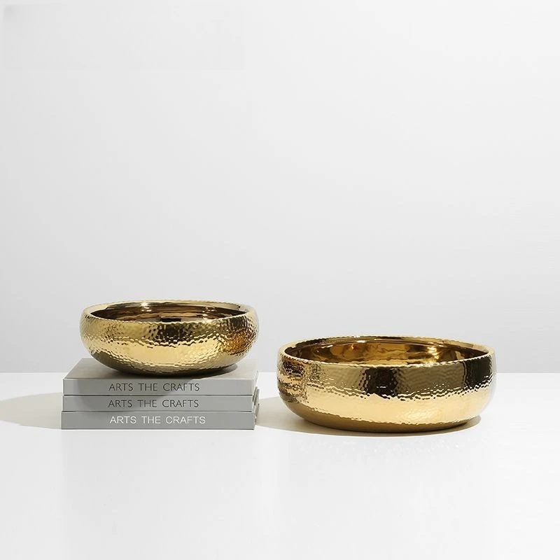 American light luxury gold polka dot water ripple ceramic fruit pot, exhibition hall dining table coffee table storage plate