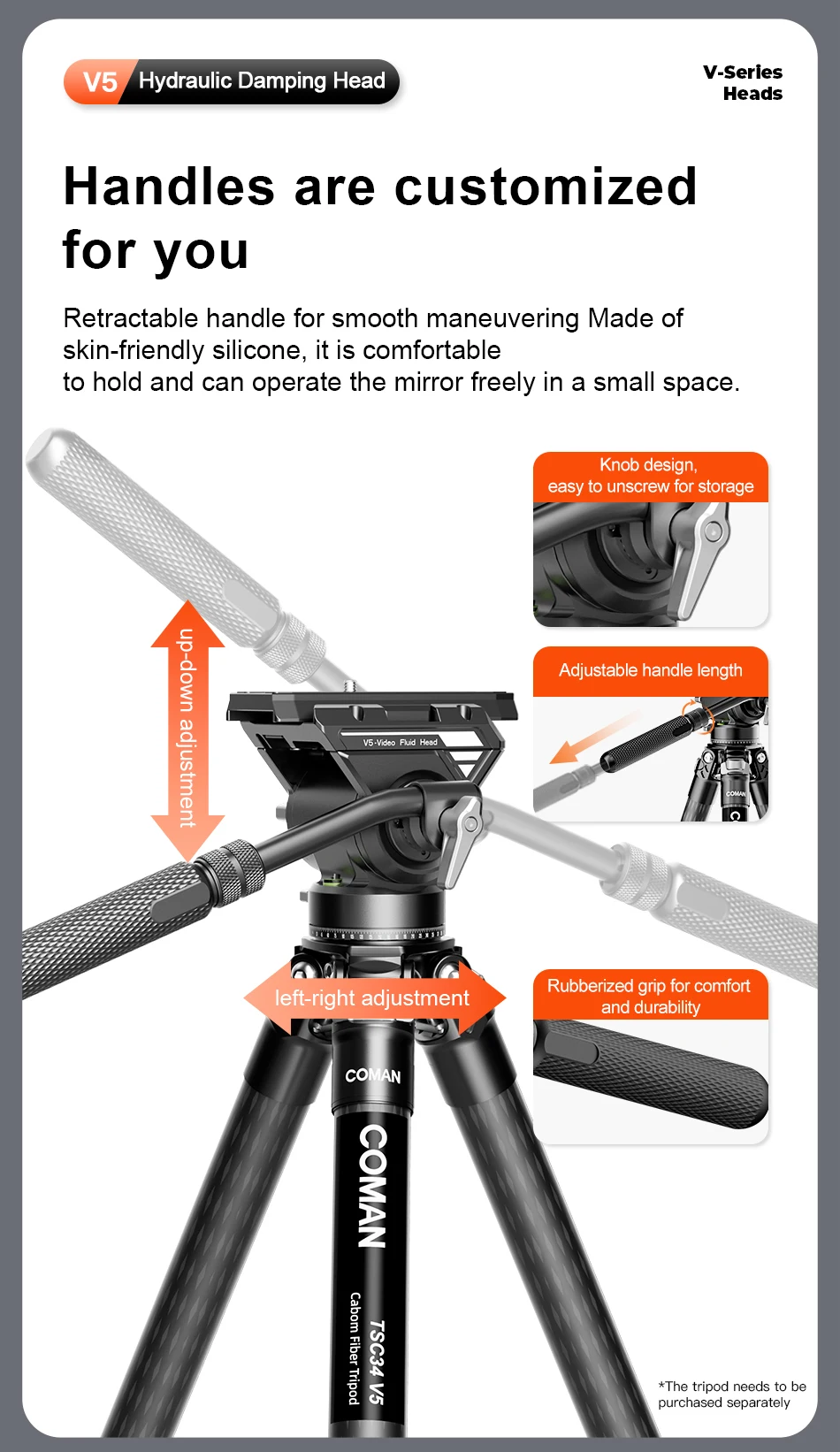 COMAN V5 Gimbal-Videokopf Panorama-Schnellwechselplatte DSLR-Kamerastabilisator Kompatibel mit DJI RS4 Manfrotto Hydraulik-Fluidstativ – Detail 10