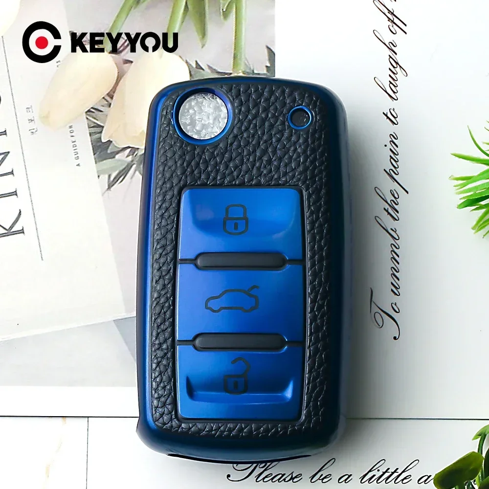 KEYYOU Leder TPU Autoschlüsseletui Autoschlüsselschutz für VW für Volkswagen Polo Tiguan Passat Golf Jetta Lavida Skoda Octavia