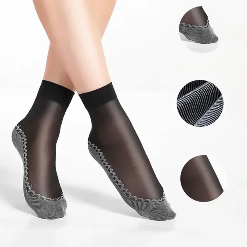 10/20 Pairs Kurze Socken Frauen Ultradünne Elastische Spitze Transparente Socke Frau Sommer Atmungsaktive Rutschfeste Unterseite Splice Baumwolle Socke – Detail 9