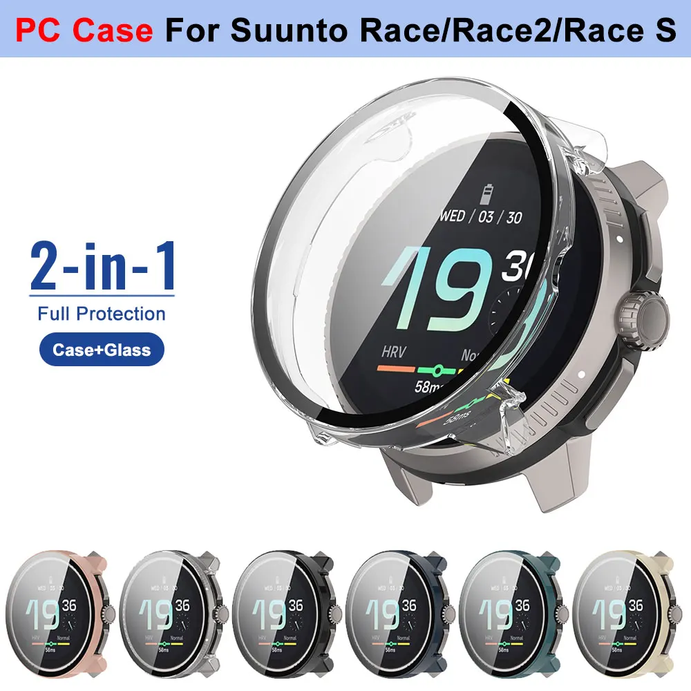 For Suunto Race S Glass + PC Case All-around Bumper Protective Cover + Screen Protector for Suunto Race /Race2 Accessories