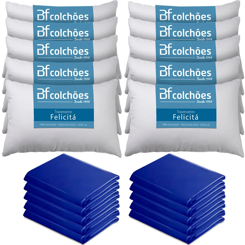 10 Pillow Kit 45x65cm + 10 Covers Waterproof 50x70cm BF Mattress