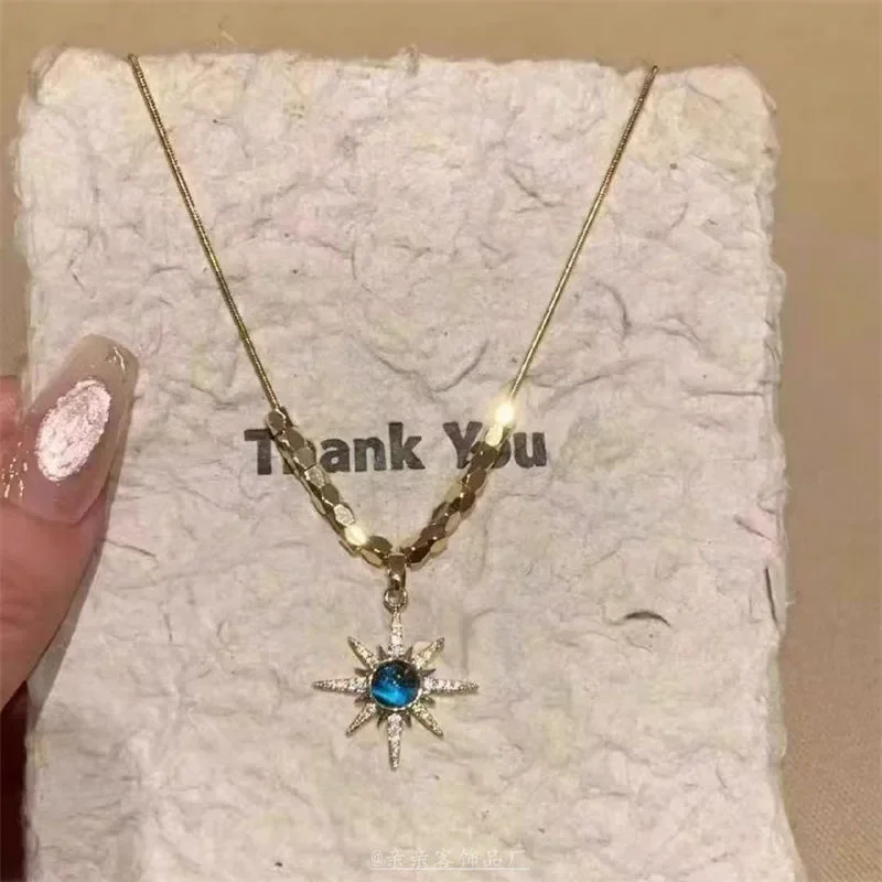 Dreamy Blue Face~Cosplay Blue Zircon Pendant Necklace for Women 2025 New High end Fashion Versatile Clavicle Chain