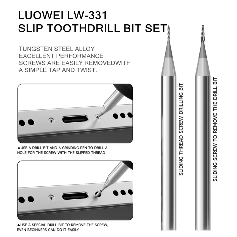LUOWEI LW-331 Sliding Screw Removal Drill Bit Set Non-Magnetic Crushed Gold Cracking Armor Drill For Phone Bottom Screw Removal