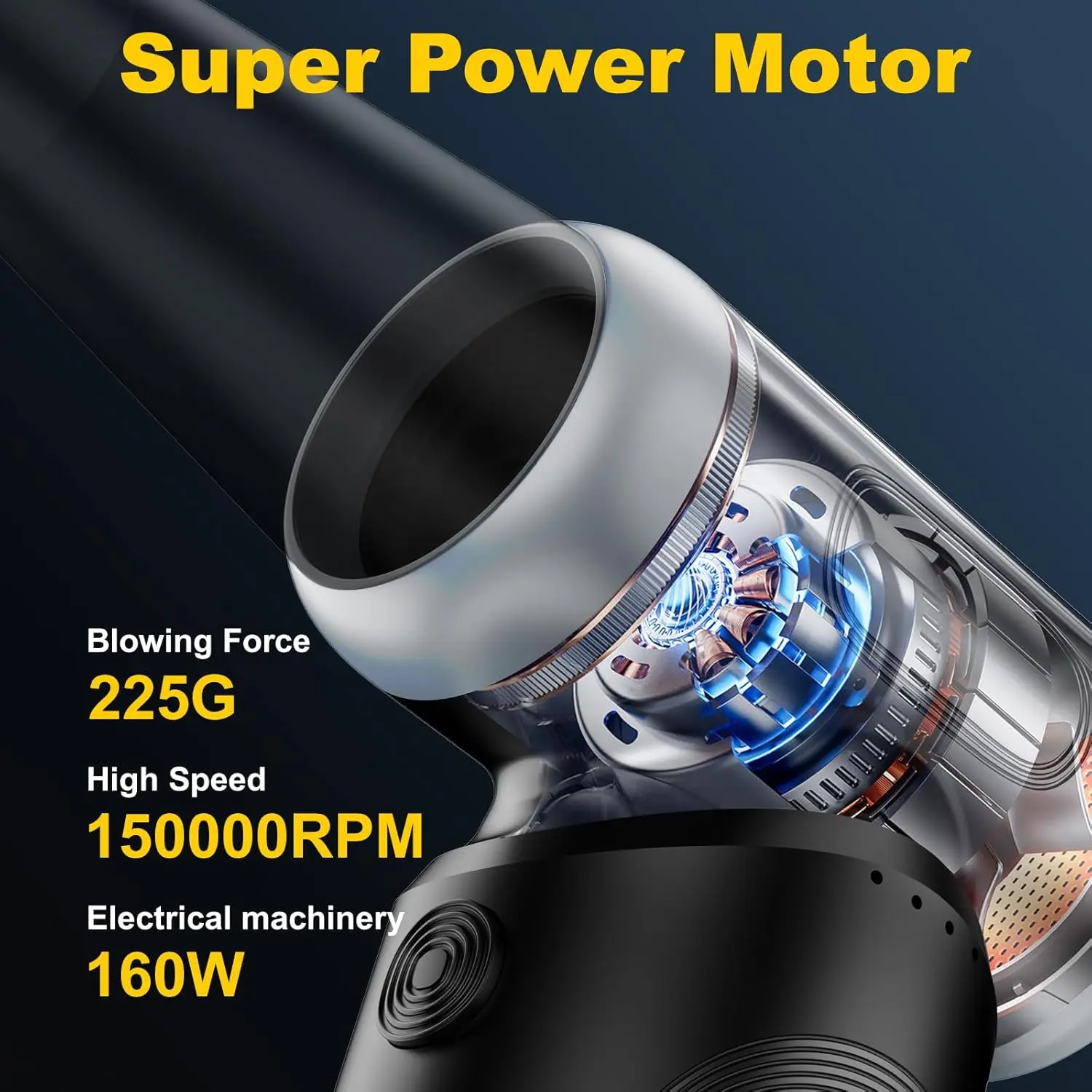 منفضة هواء كهربائية، منفضة هواء مضغوطة 150000 دورة في الدقيقة للتنظيف، منفاخ صغير لاسلكي قابل للتعديل بثلاثة تروس مع شحن سريع، جيت