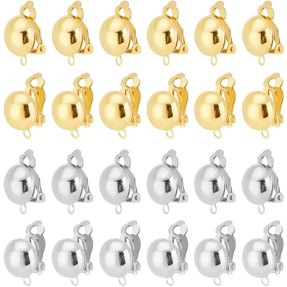 40 Pcs Brass Clip-on Earring Converter Component with Easy Open Loop 2 Colors for Non-Pierced Ears