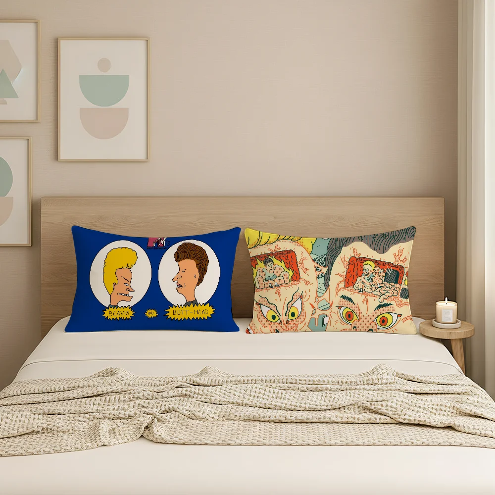 Animated comedy B-Beavis and B-Butt-H-Head Pillow Case Suitable for Office Bedroom Sofa Home Decoration Rectangle Cushions