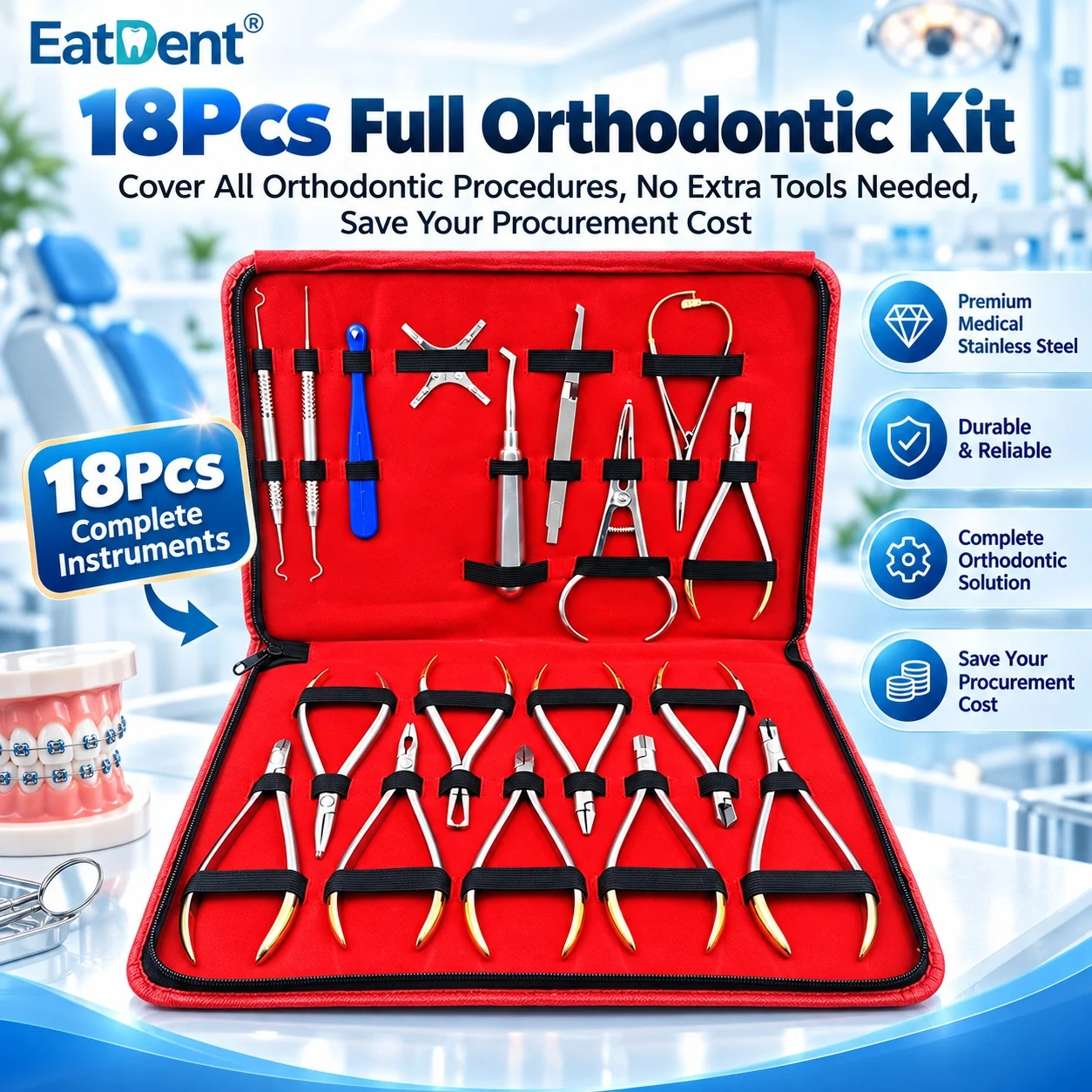 18Pcs/Set Dental Pliers Orthodontic Tool Set Medical Stainless Steel Instrument With Storage Bag Dental Lab Dentist Forceps tool