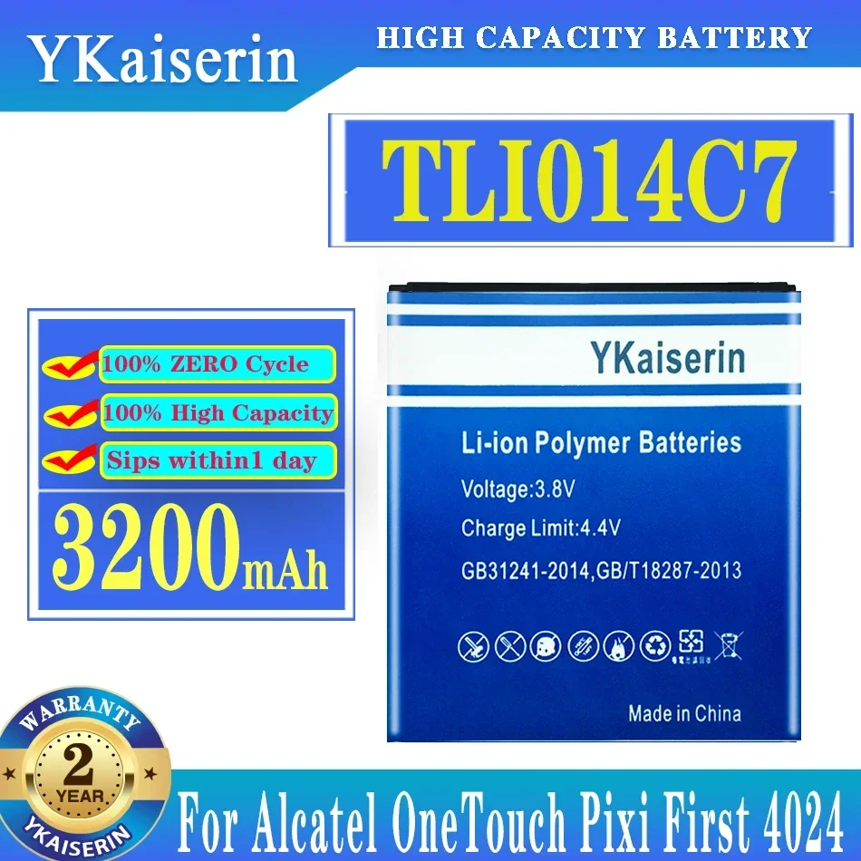 Аккумулятор ykaisсеребрин TLI014C7 3200 мАч для Alcatel One Touch Pixi First 4024D, аккумулятор высокой емкости 4,0 дюйма