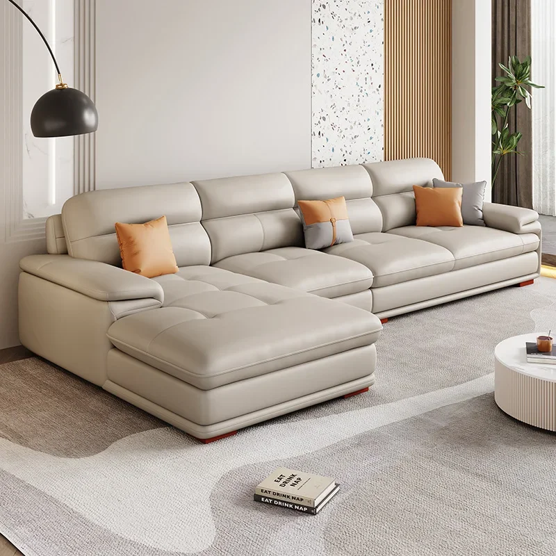 Nordic first-layer cowhide leather sofa modern simple living room size apartment left and right concubine leather sofa