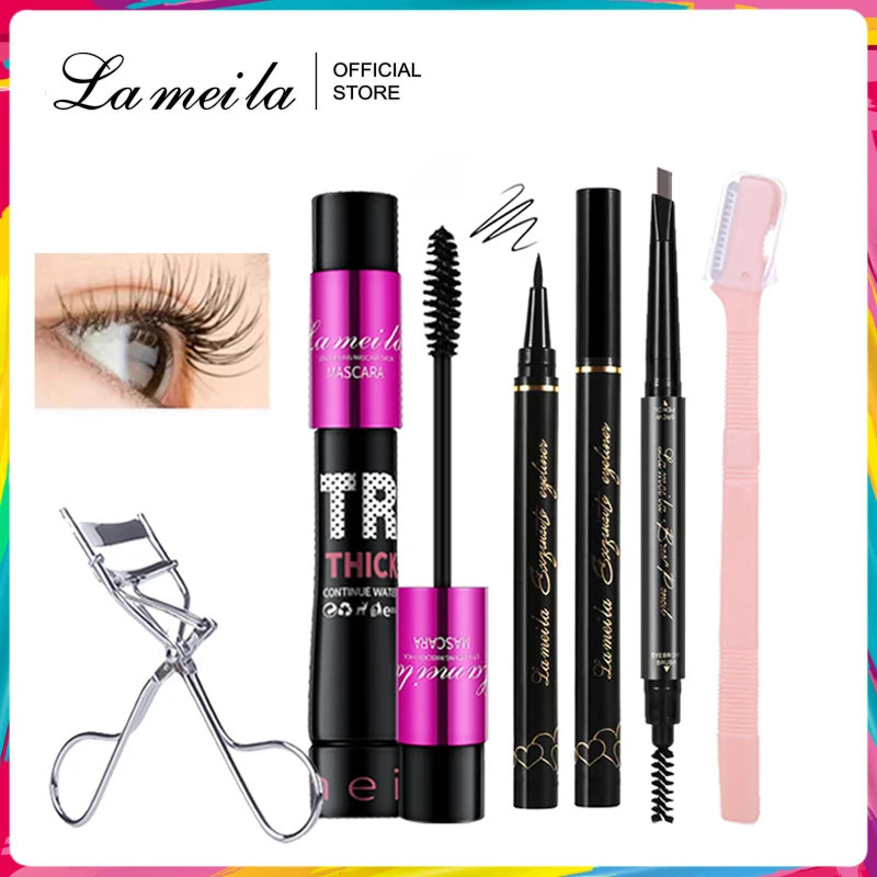 LAMEILA 5-piece eye makeup set Eyebrow Pencil Eyeliner Mascara Eyelash curler Eyebrow trimmer tool set