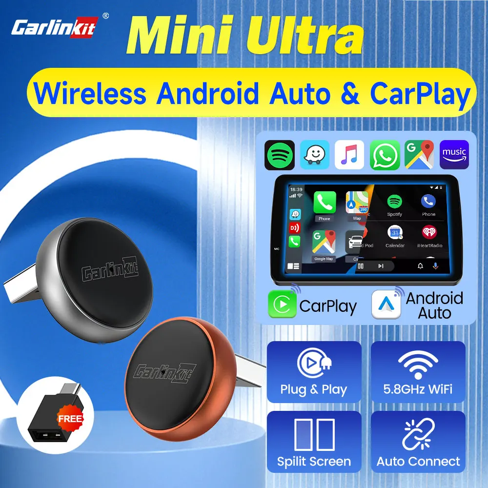 CarlinKit 5.0 Mini Ultra 3 Wireless Adapter Android Auto CarPlay USB Dongle For Wired CarPlay/AA Car Online Upgrade Auto Connect