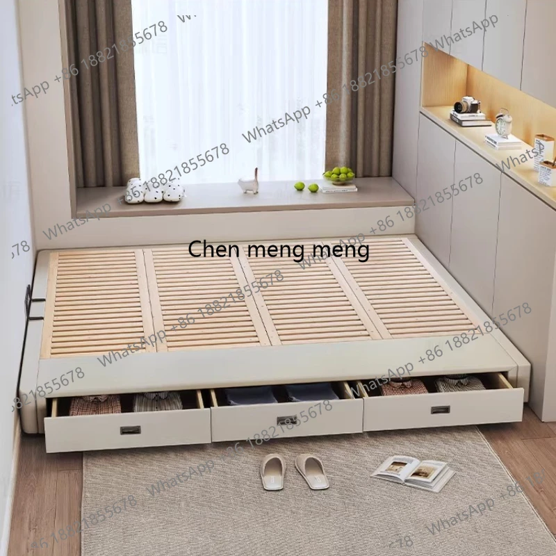 All solid wood no bedside storage bed beech row skeleton small apartment flush edge master bed