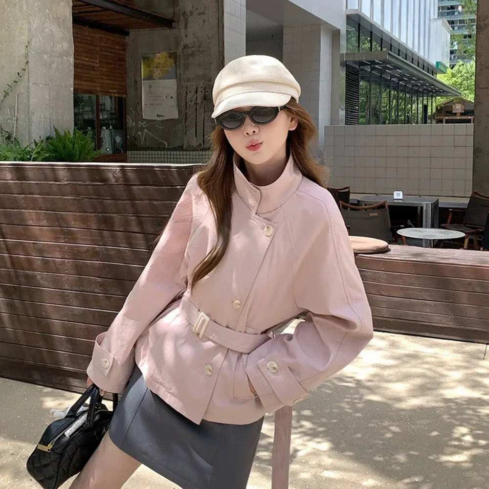 

Пальто женский Тренч женский весенне-осенний новый кардиган свободный короткий плащ женский британский стиль с воротником на талии