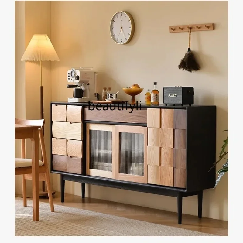 

Cy56 Nordic solid wood dining side cabinet creativity, color matching porch cabinet, black light French living room, locker
