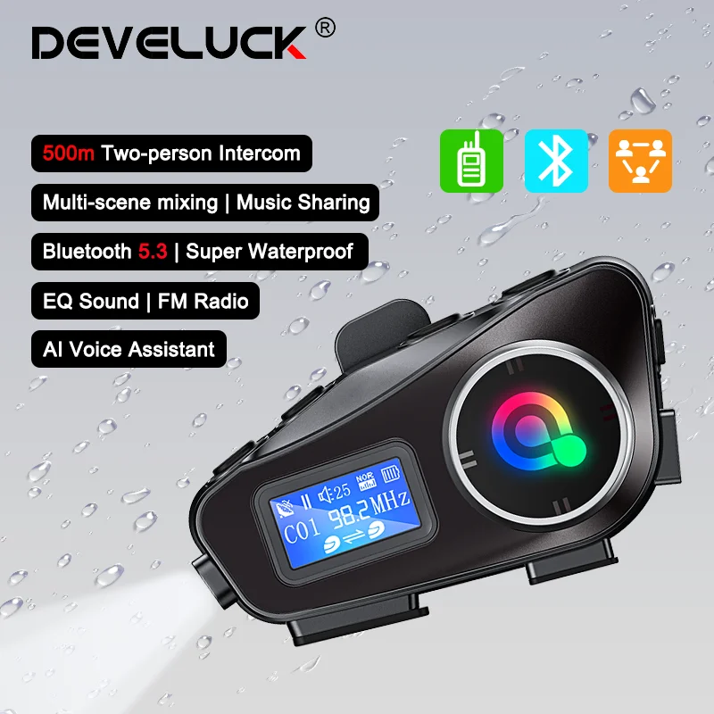 

Develuck Bluetooth 5.3 Portable Helmet Headset 500m Intercomunicador Motorcycle Waterproof Earphone Music Player Voice Assistant