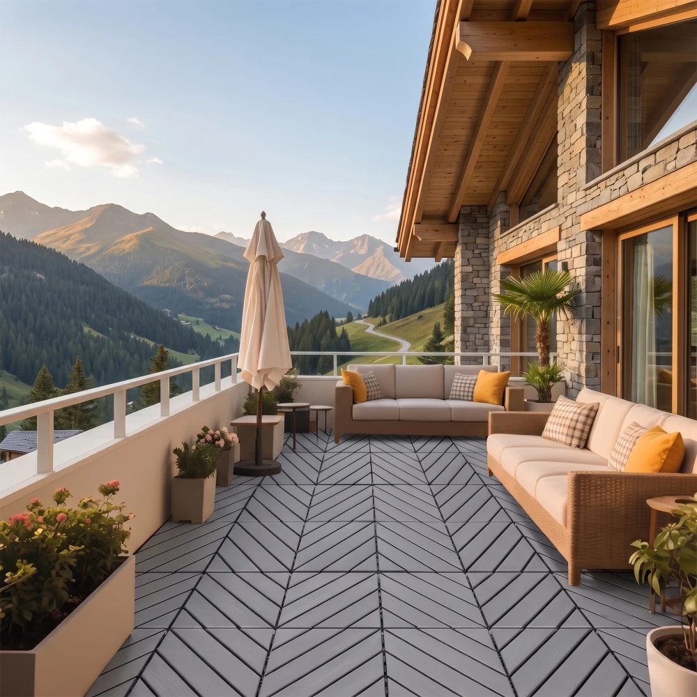 44 Pack 12"x12" Plastic Interlocking Deck Tiles, Waterproof Non-Slip Outdoor Patio Flooring, All Weather Drainable Snap Together Decking Tiles for Poolside Porch Garden Backyard view 3