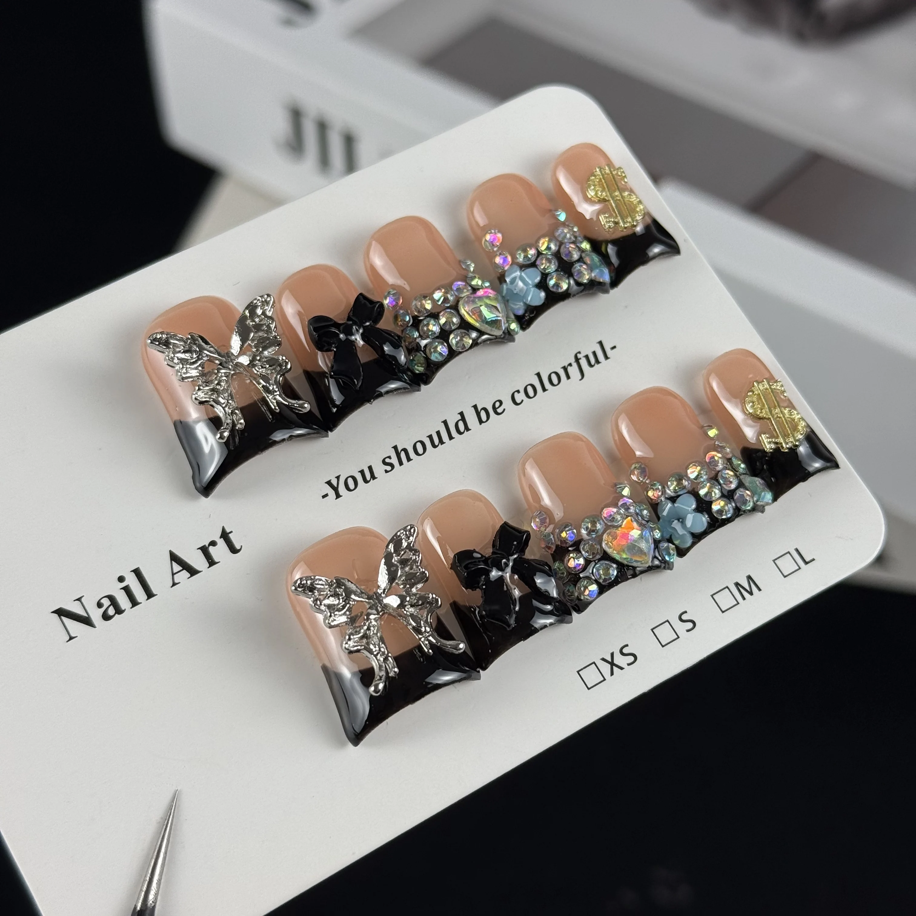 10pcs high-end Sweet and cool girl style, hand-painted three-dimensional butterfly, bow tie, dazzling stacked diamonds handmade