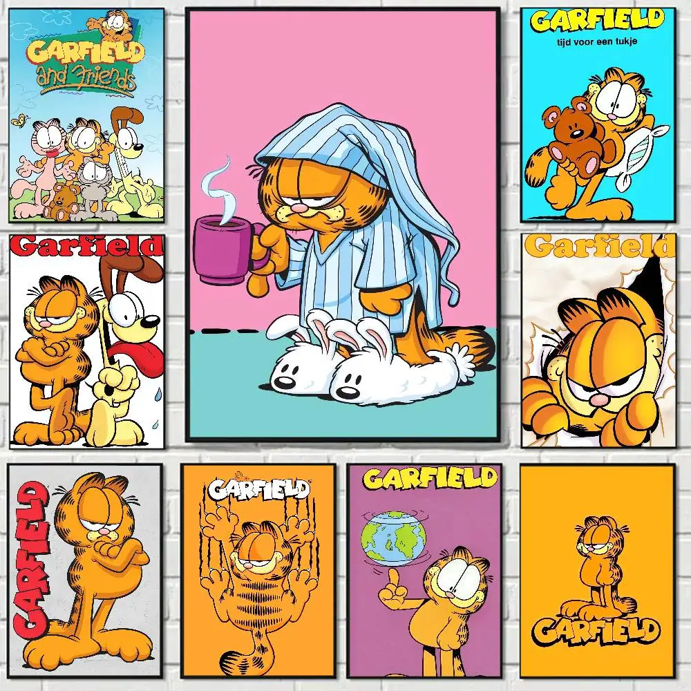 Anime Garfield Anime Poster Waterproof Wall Art Sticker For Bar Living Room Vintage Room Decor Print Gift