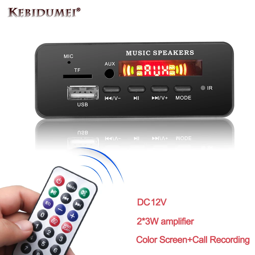 Bluetooth 5.0 MP3 Decoder Board 12V Car MP3 Player Kit 2x3 Amplifier Hands-free Call Recording Module Support USB FM Aux Remote