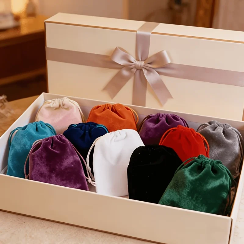 10pcs Custom Printed Logo Solid Color Velvet Drawstring Pocket Simple 15x20cm Dustproof Wedding Party Gift Packaging Bag