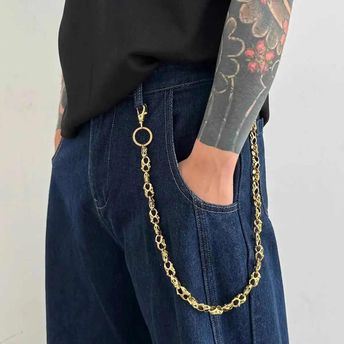 PuRui 2025 Neue Kreative Punk Hohl Metall Schädel Jeans Hosen Kette Schlüsselbund für Männer Hip Hop Mode Einstellbare Tasche Ketten schmuck