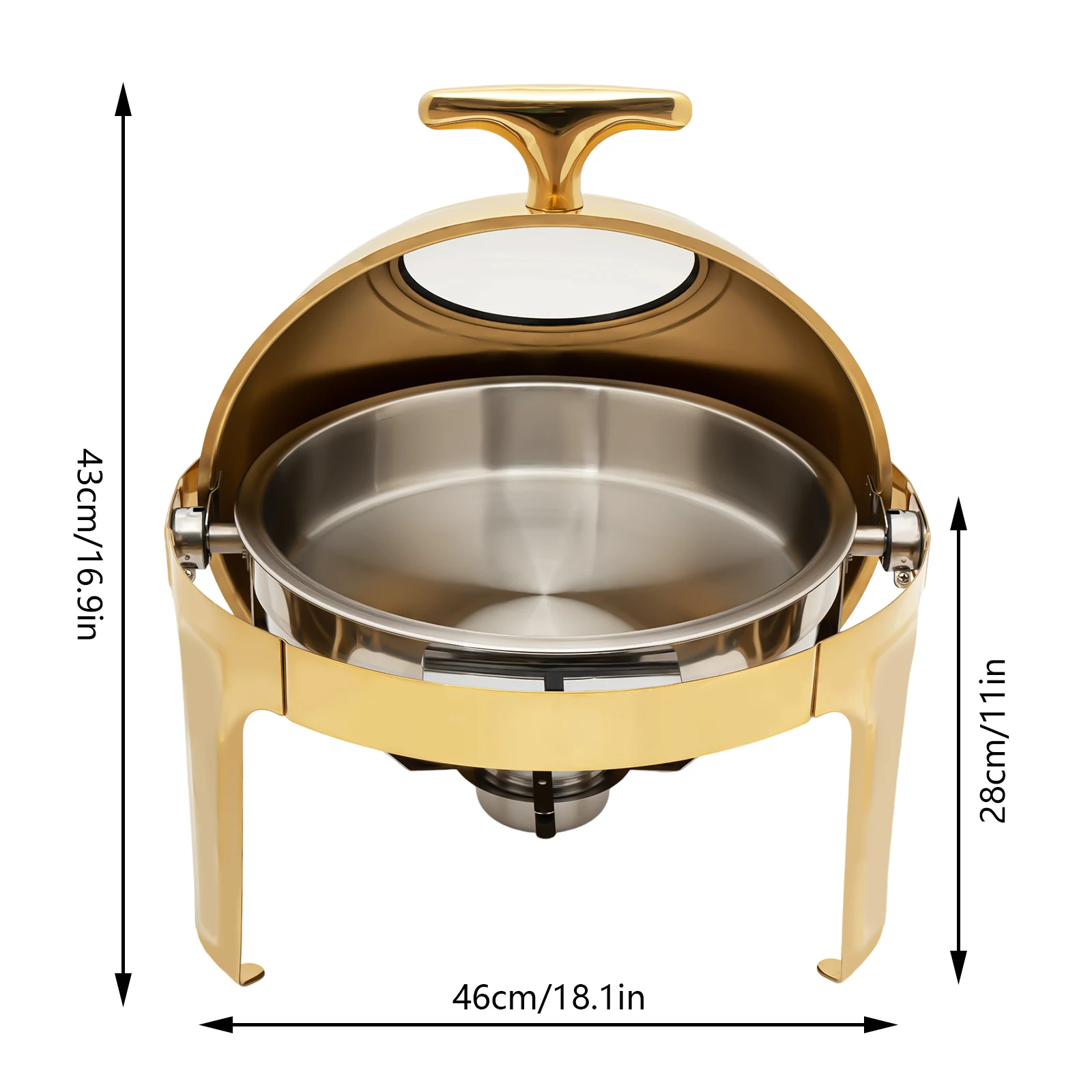 6QT Round Chafing Dish Buffet Set, Roll Top Stainless Steel Food Warmer Chafers and Buffet Warmers Sets with Thick Frame, fits  for Catering Events Parties Weddings Dinners,Gold