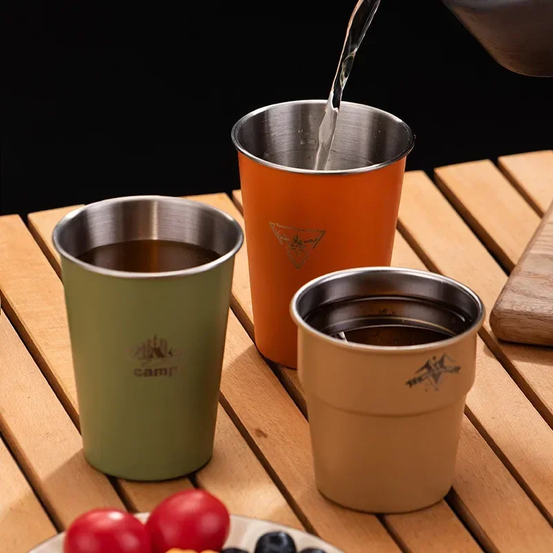 300/350ml Outdoor Camping Cup Stainless Steel Beer Wine Cups Portable   Tea Coffee Milk Mug for  Picnic