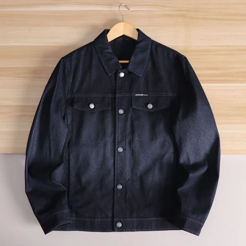 

aduated Faion Men's Spring Autumn Denim Jaet Comfortable Cotton Bla Collar Standup Coat Stand Fit Urban Sle Long...