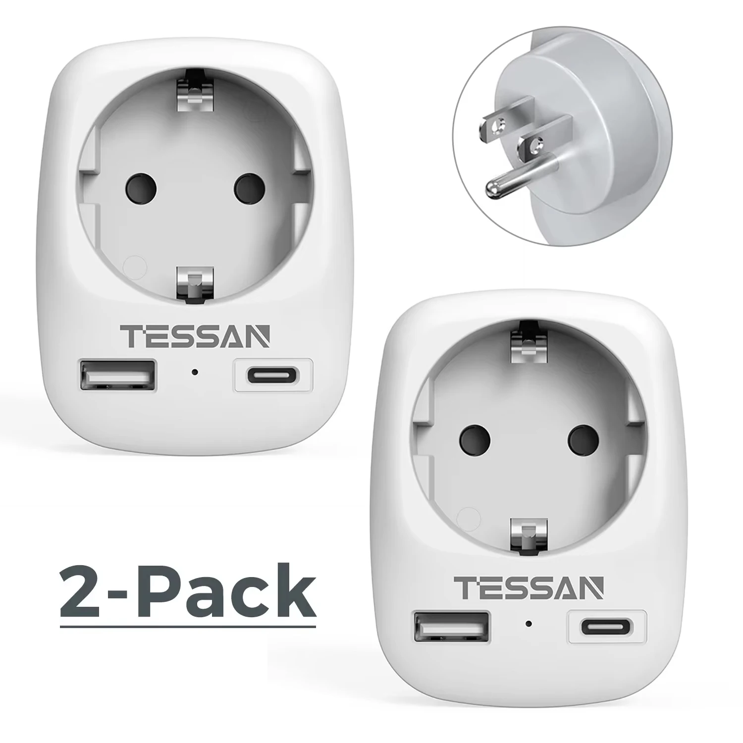 TESSAN EU naar UK US DE AU Reisaansluitadapter Draagbare wandcontactdoos met 1 stopcontact 2 USB Type C poorten Type G A I F stekker Reisaansluitadapter