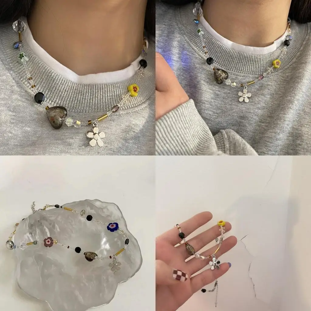 

31BB Crystal Gravel Beaded Choker Chain Statement Necklace Choker Jewelry