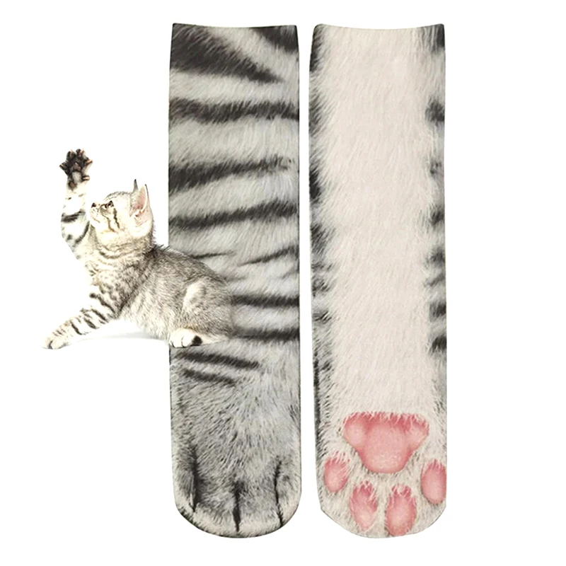 Criativo animal pé impresso feminino meio tubo meias dos desenhos animados gato tigre pato garras senhoras impressão 3d engraçado animal meio meias