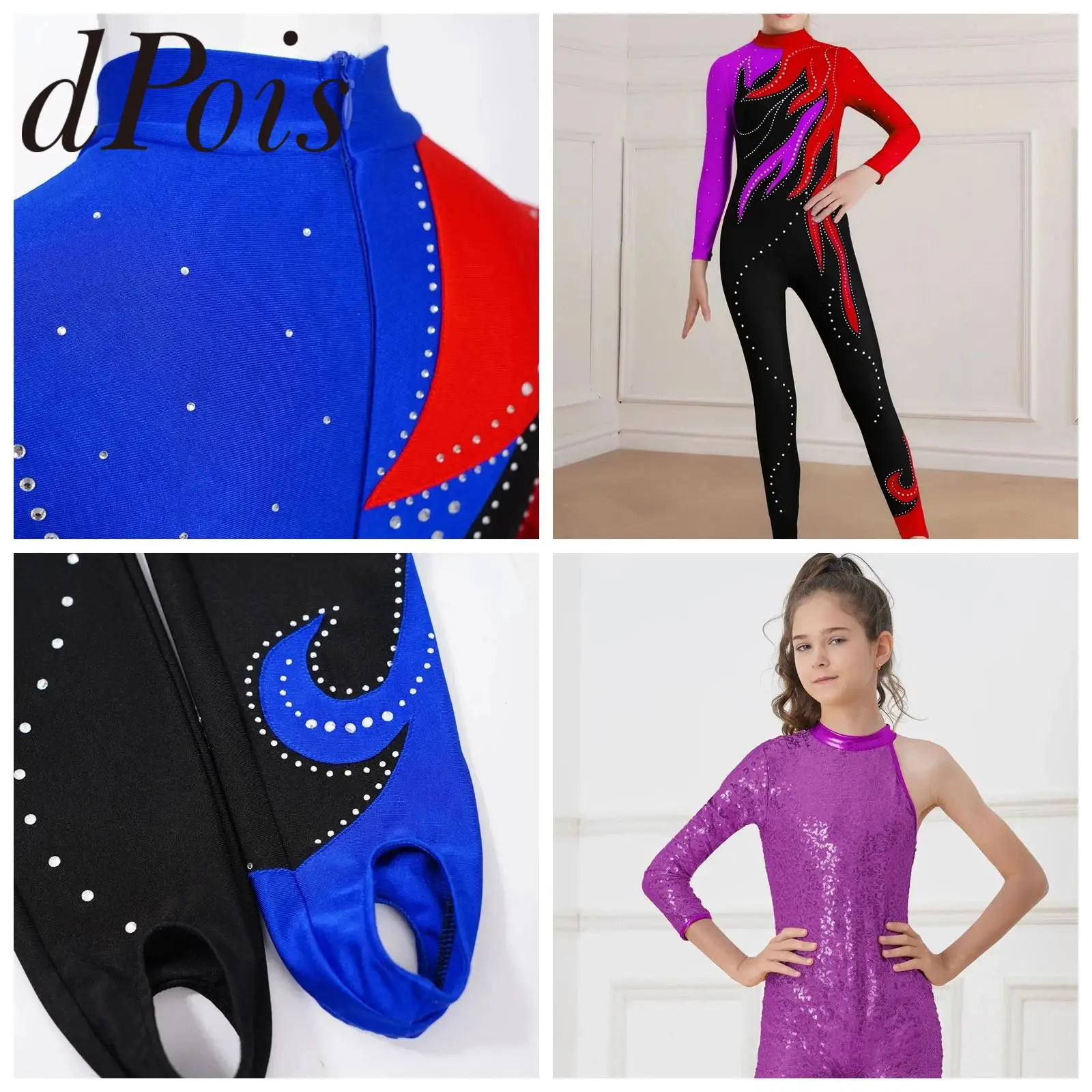 Chinese Style Kids Girls Ballet Gymnastics Outfit Rhythmic Gymnastics Leotard Children's Color Block Artistic Skating Leotard
