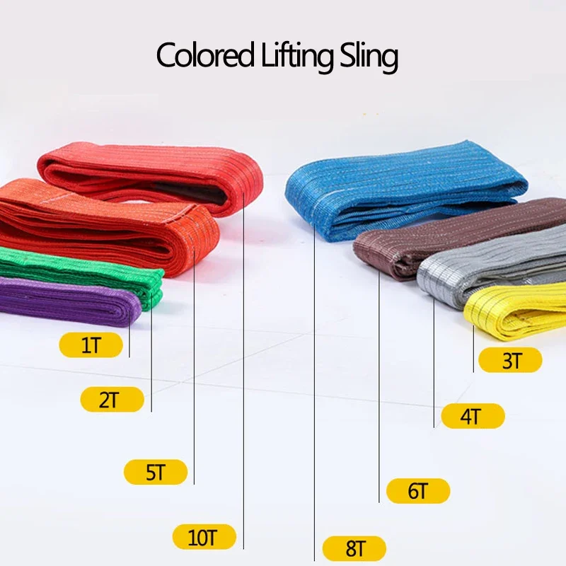 Colorful Industrial Crane Lifting  Flat Belt Trailer rope Polyester fiber Wear resistant Hoisting Sling Bearing weight 1-2 Tons