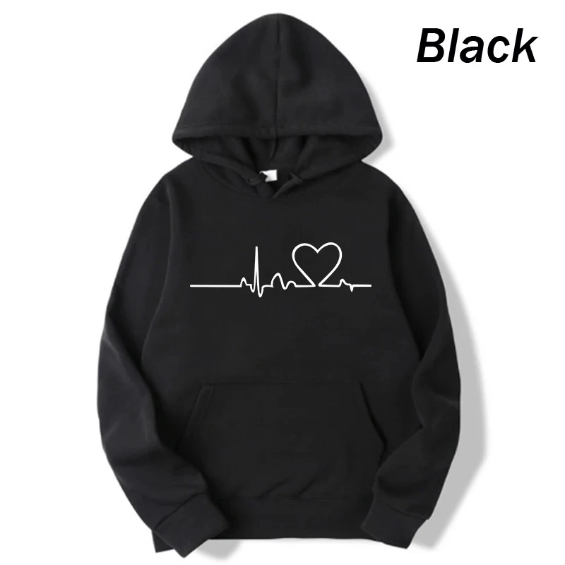 New Women's 2026 Casual Hoodie Autumn_winter Heartbeat Print Men's Loose Hoodie Couple Sweatshirt Women's Hoodie Top Streetwear