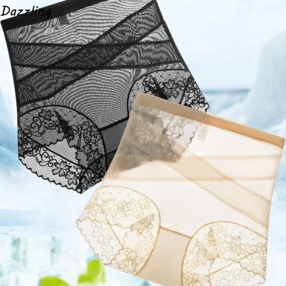

High Waist Thin Lace Panties Belly Contracting Shapewear Slimming Shapers Waist Trainer Mulberry Silk Crotch