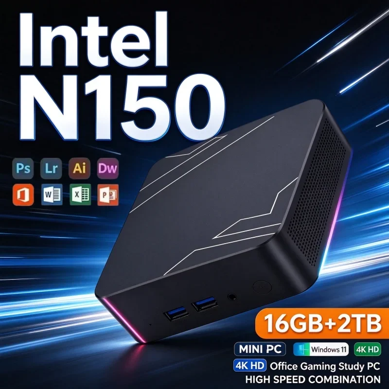 Small Form‑Factor Mini PC Intel N150 Windows 11 16GB RAM 1TB/2TB SSD WiFi6 BT5.2 High‑Speed Desktop for Home Office Daily Gaming