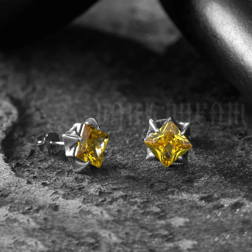 

1 Pair 925 Sterling Silver Hypoallergenic Stud Earrings with Yellow Crystal Cubic Zirconia for Daily Party Jewelry Ear Accessory