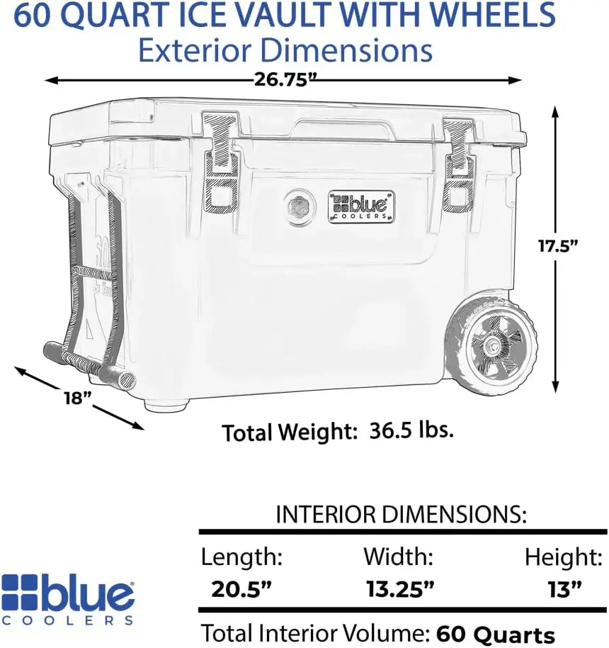 Blue Coolers Ice Vault – 60 Quart Roto-Molded Cooler (Large  Chest Holds up to 10 Days)