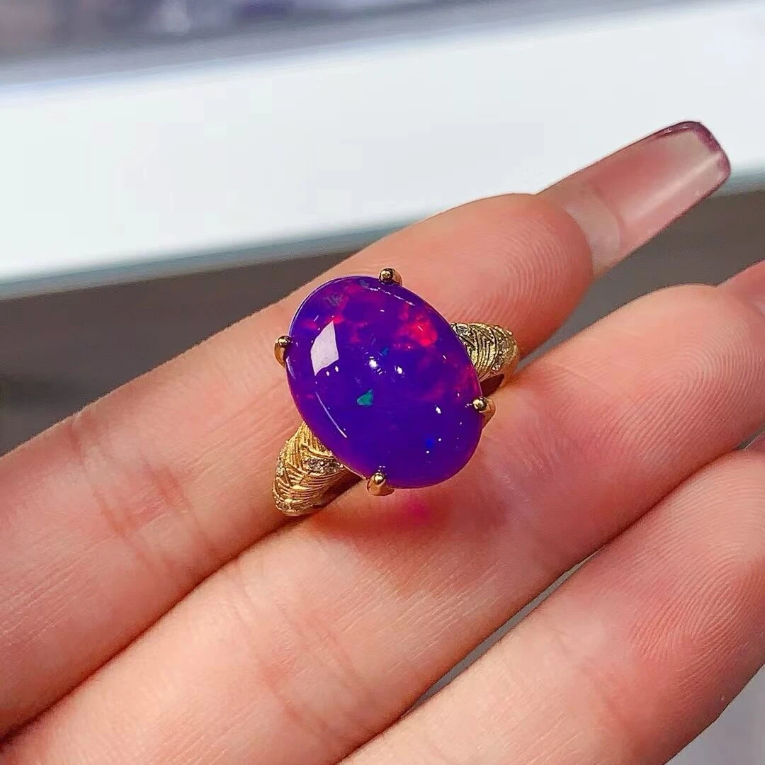 KJJEAXCMY high-end women's Ring,Natural Purple Opal bright and dazzling,with S925 silver electroplating process,clear and bright