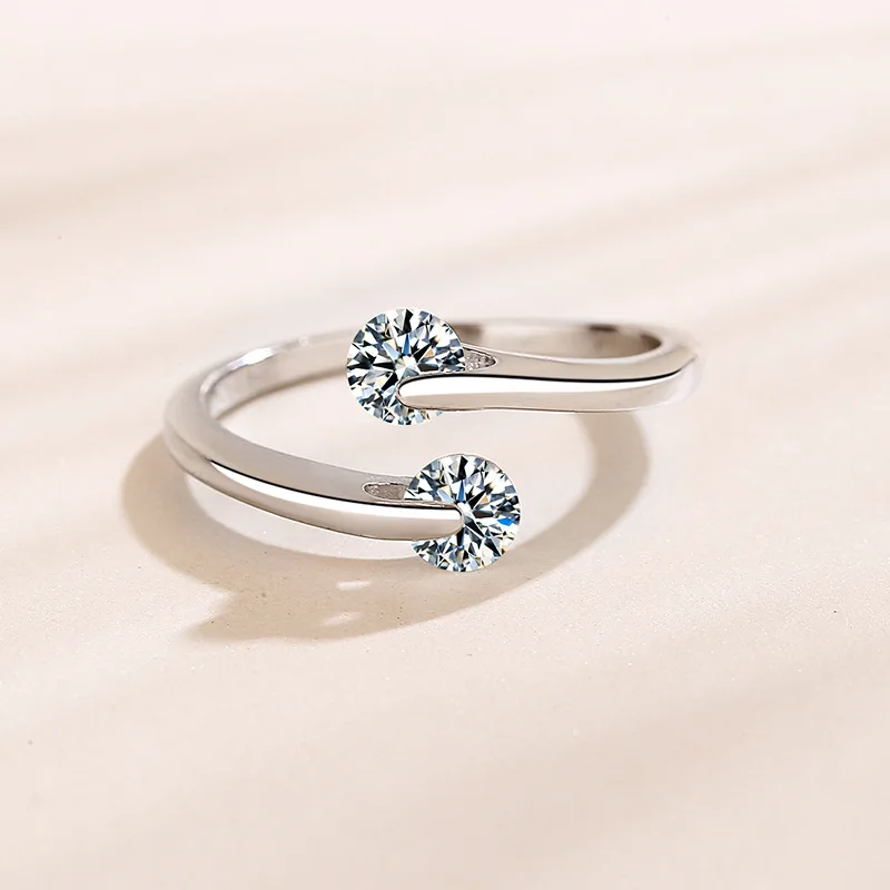 

Кольцо с муассанитом цвета D для женщин, серебро S925 D VVS1, круглое регулируемое открытое кольцо с лабораторным бриллиантом, свадебные ювелирные изделия, уникальный подарок