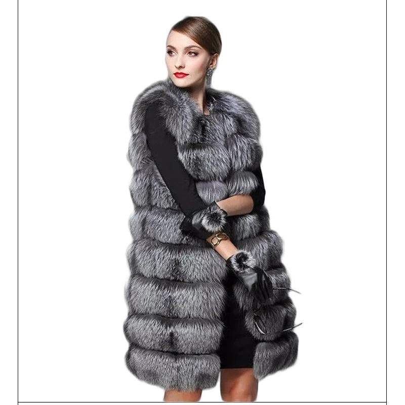 Winter ärmellose Kunstpelz elegante graue klassische Mode Charme Patchwork grau bequeme exquisite Pendeln lange Weste Jacke