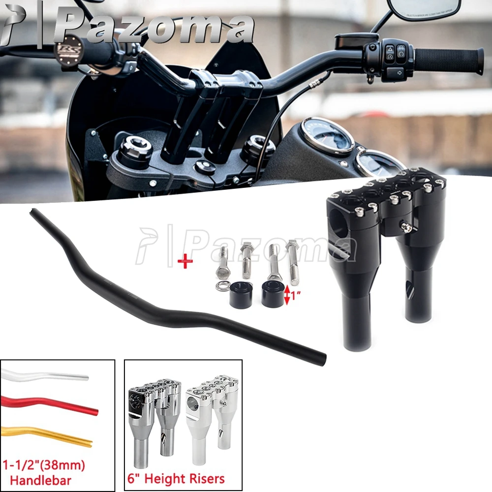 

Black Motorcycle Rise 6"+1" Handlebar Mount Risers 1-1/2" 38mm Handle Bars For Harley Sportster 1200 883 Softail Dyna Street Bob