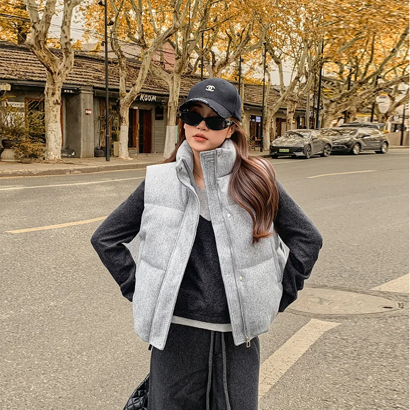 Oversize Women Parkas Vest Coat Solid Jacket Sleeveless Stand Coolar Zipper Straight Fit Thick Office Lady Casual Winter 2025