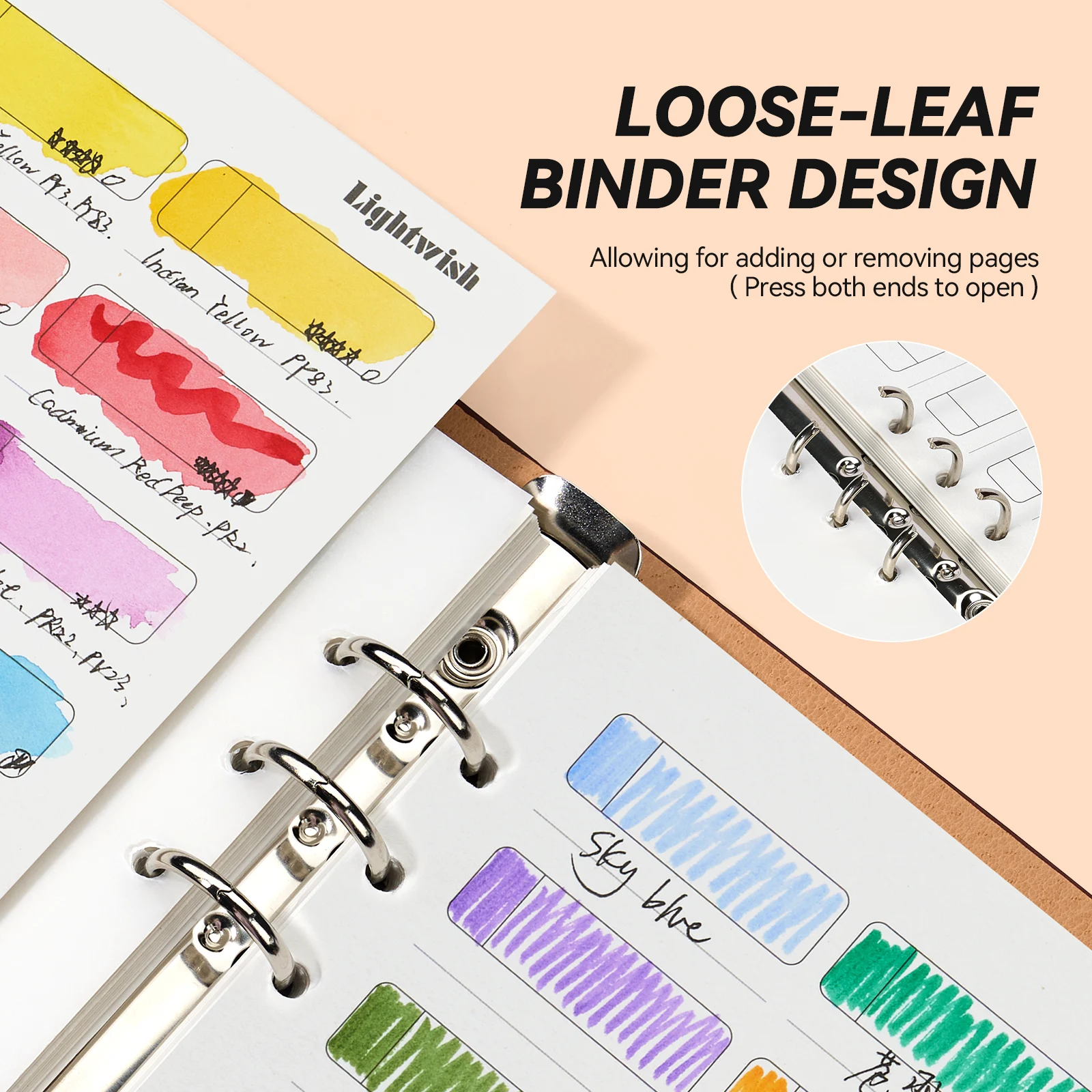 LIGHTWISH Watercolor Swatch Book 20 Detachable Sheets, 5.7 * 8.2 in, 300g Color Testing Journal for Watercolor/Gouache/Pastel image 3
